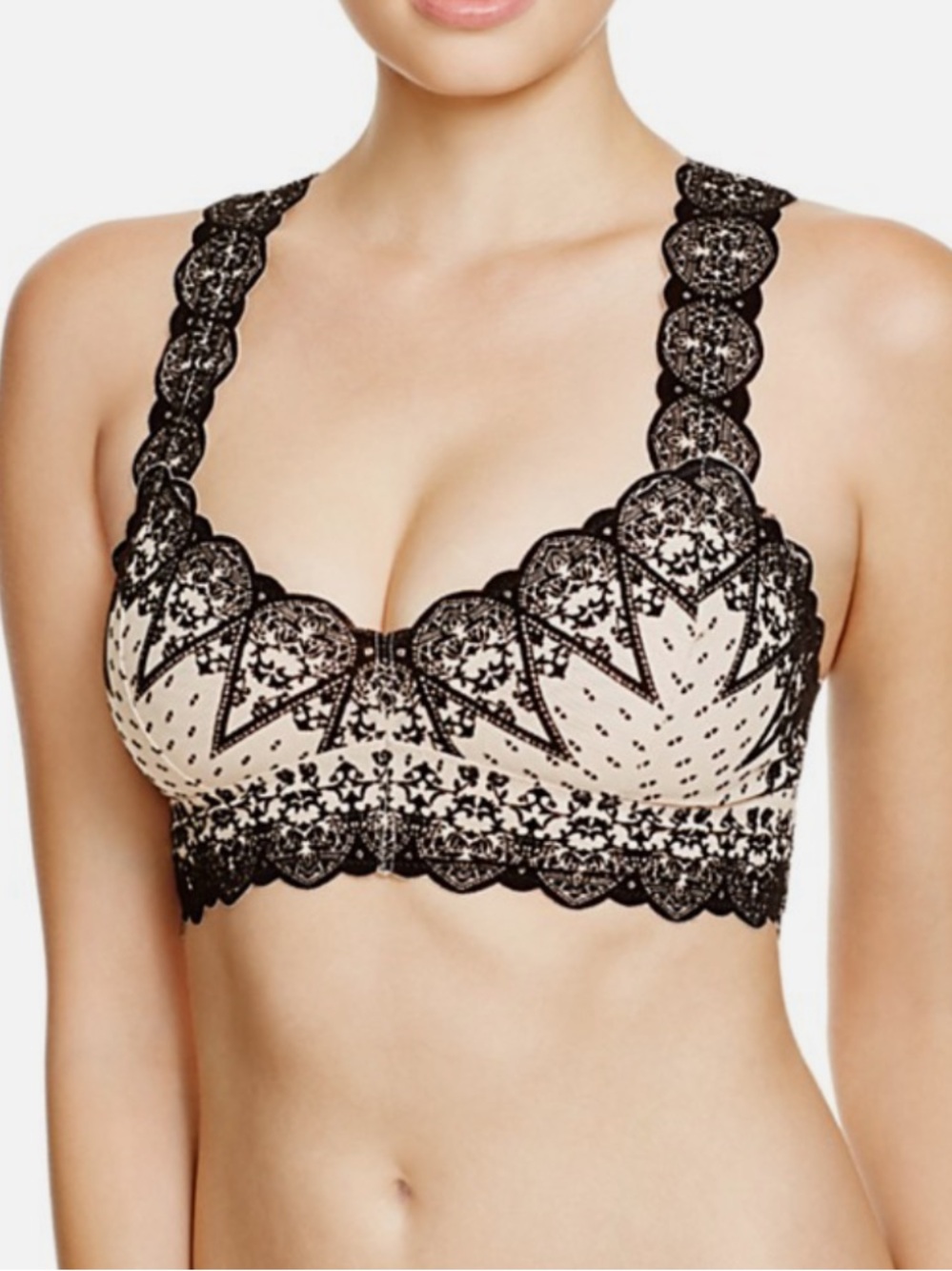 Free People Lace Overlay Nude & Black Bralette
